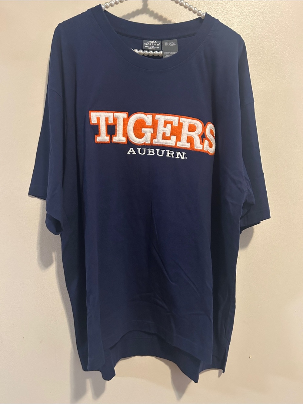 Auburn Tigers Shirt XL Blue Embroidered Spell Out Cotton NCAA Pro Active Tee